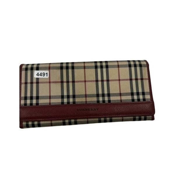 Authentic Burberry Long Continental Wallet Canvas Leather Snap Closure Beige - Picture 1 of 6
